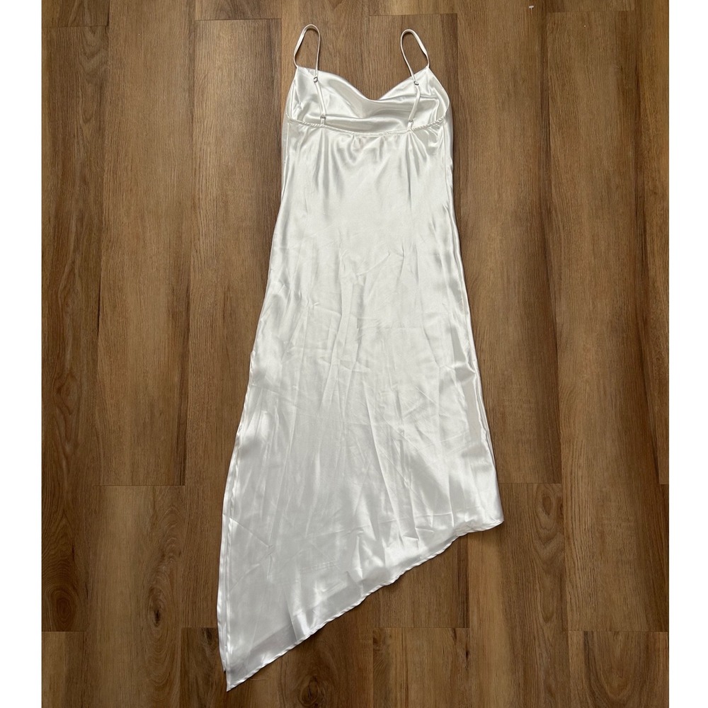 Vtg white slip dress asymmetrical midi maxi silky dress bride wedding S - Picture 2 of 6